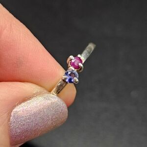 Elegant Silver Ring with Pink and Blue Stones